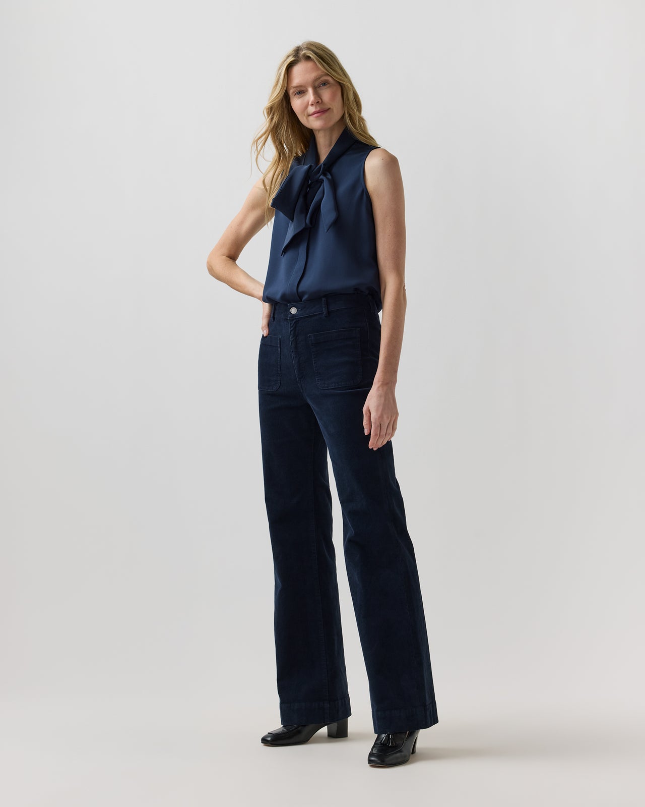 Camille Patch-Pocket Jean in Navy Stretch Corduroy