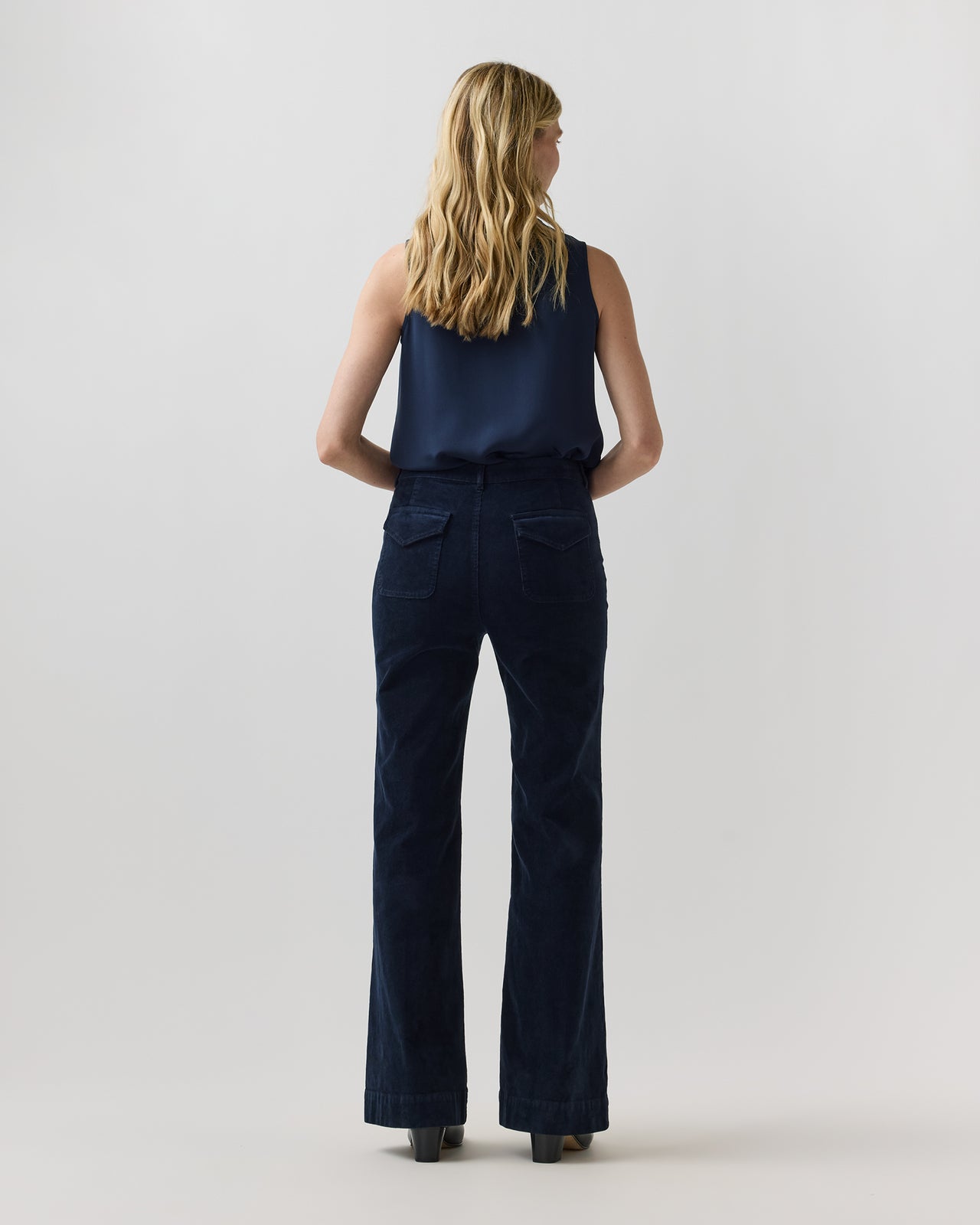 Camille Patch-Pocket Jean in Navy Stretch Corduroy