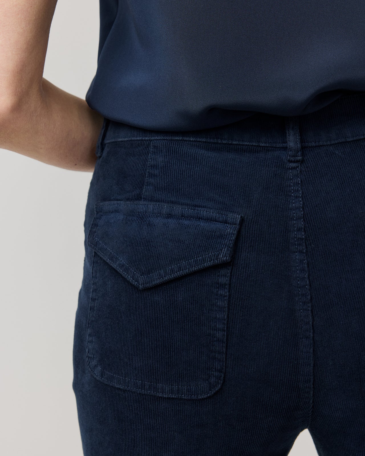 Camille Patch-Pocket Jean in Navy Stretch Corduroy