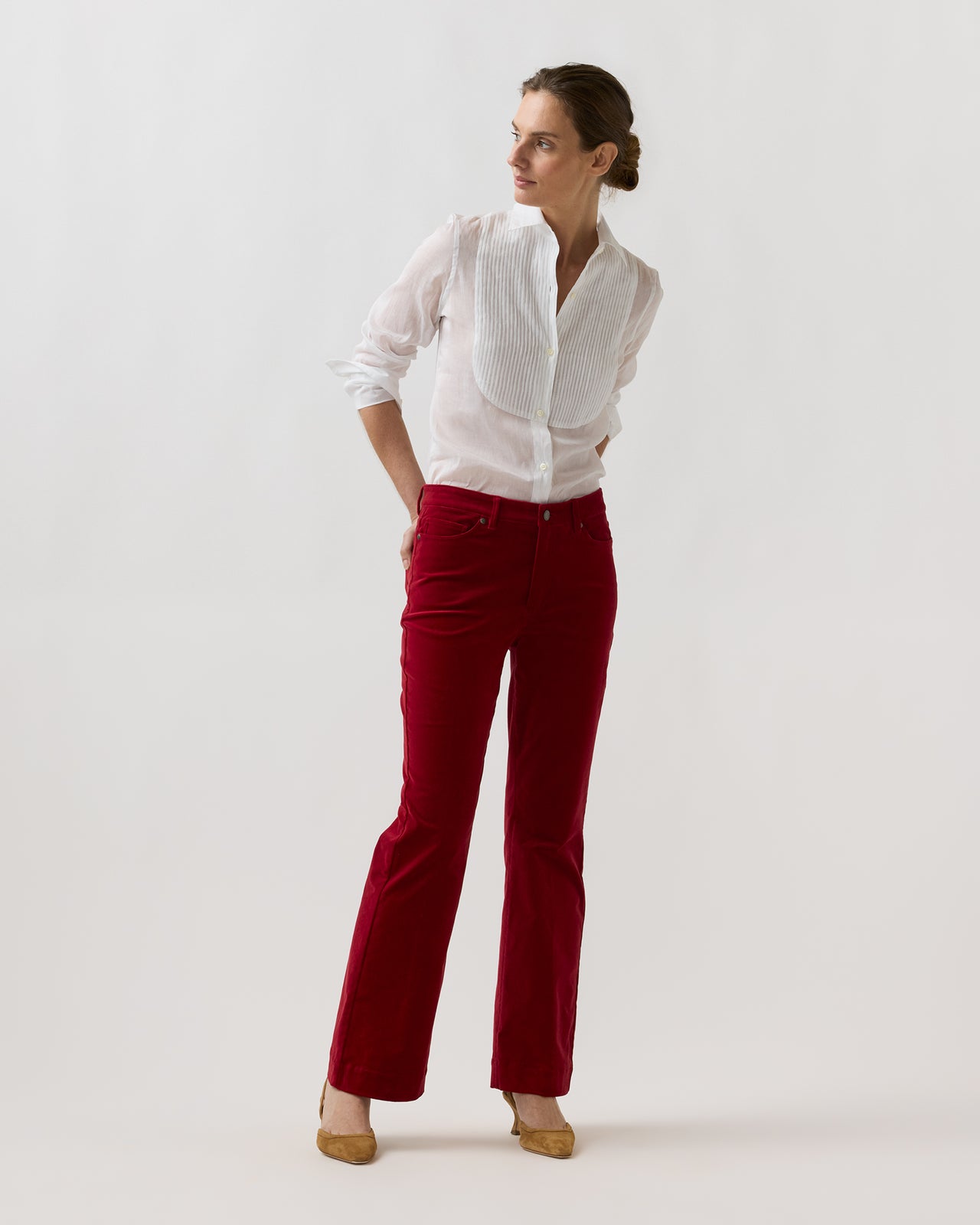 Kendall Flare 5-Pocket Jean in Red Stretch Velveteen