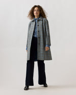 Load image into Gallery viewer, Balmacaan Coat in Grey/Sky Glen Plaid Harris Tweed
