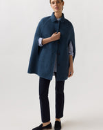 Load image into Gallery viewer, Reversible Bennet Tailored Cape in Lovat/Denim Double-Faced Wool
