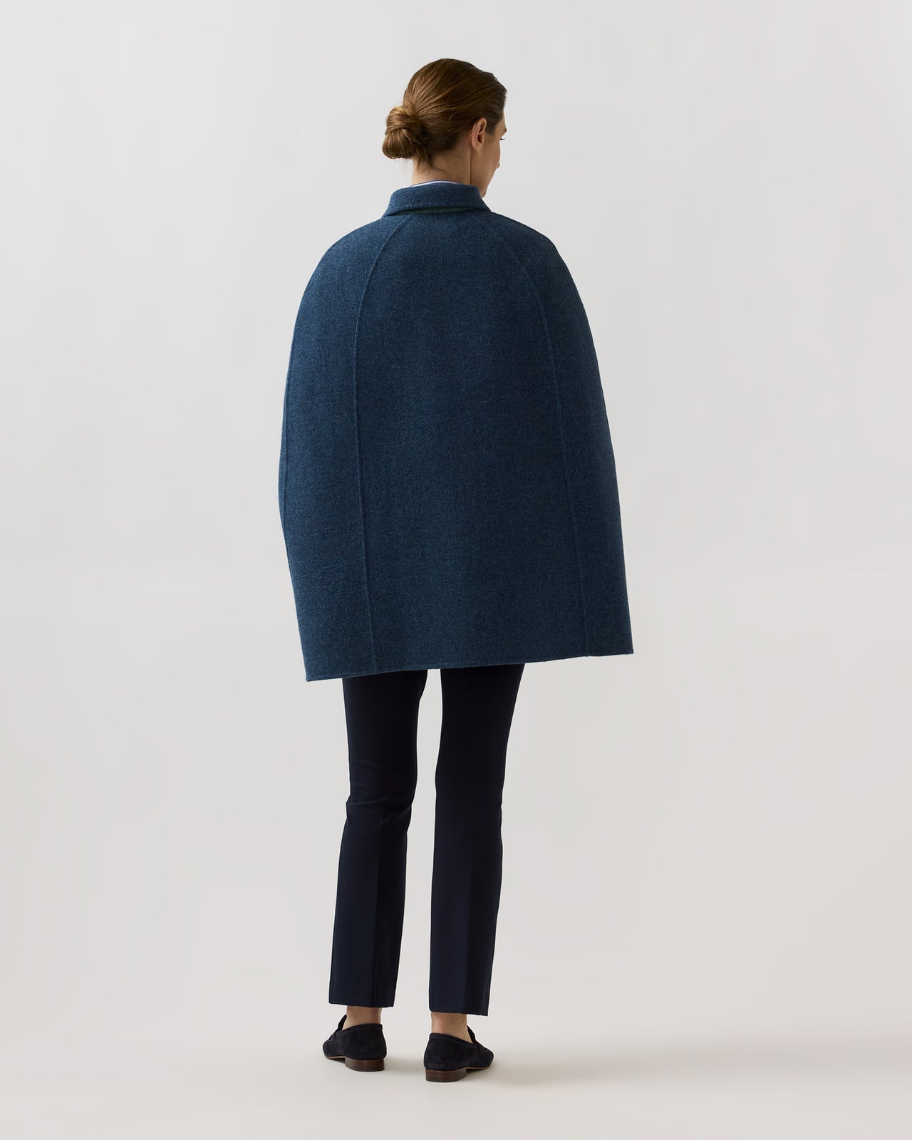 Reversible Bennet Tailored Cape in Lovat/Denim Double-Faced Wool