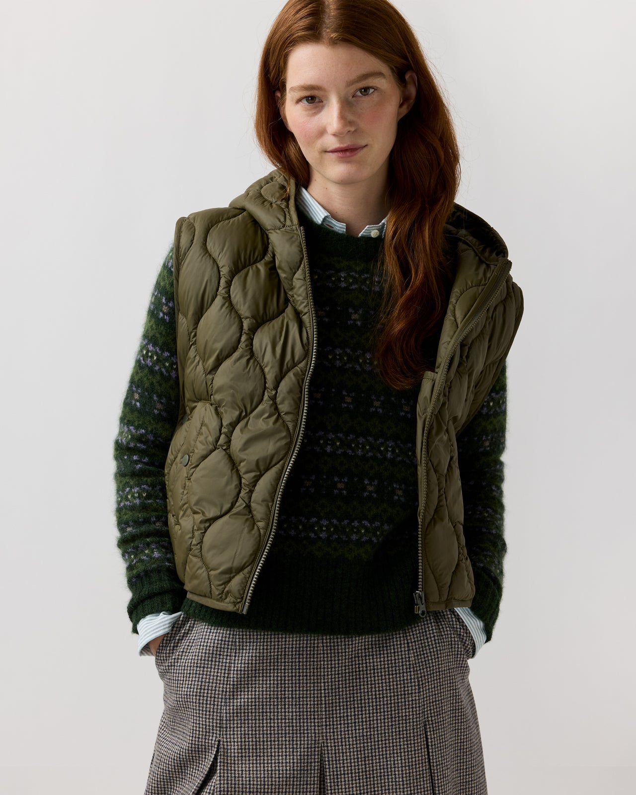 Jenny Cashball Hooded Vest in Olive Nylon