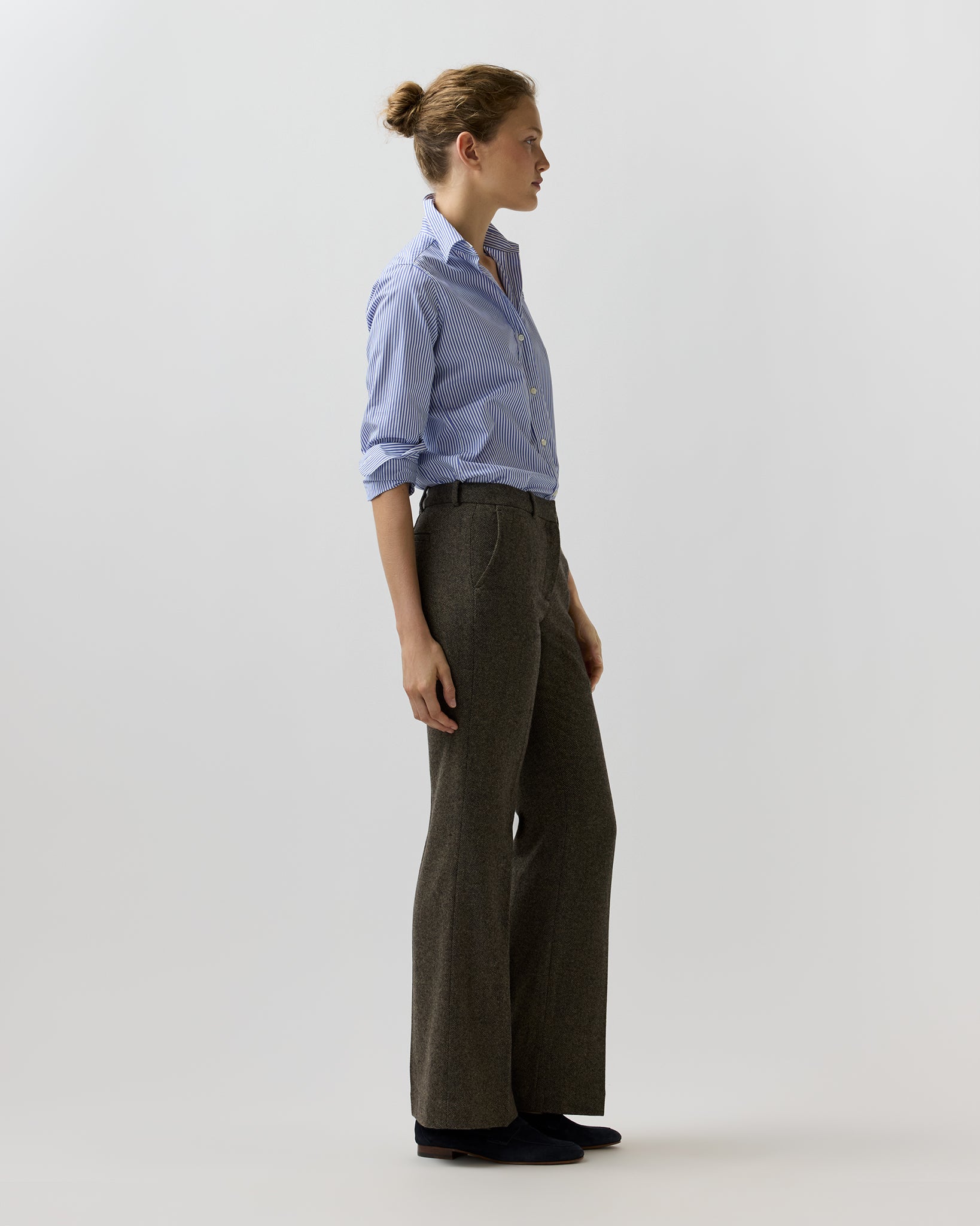 パンツ cornier LAMB WOOL CASHMERE MOSSER PANTS Lane Pant in Bark/Bone Wool/Cashmere Hopsack | Shop Ann Mashburn