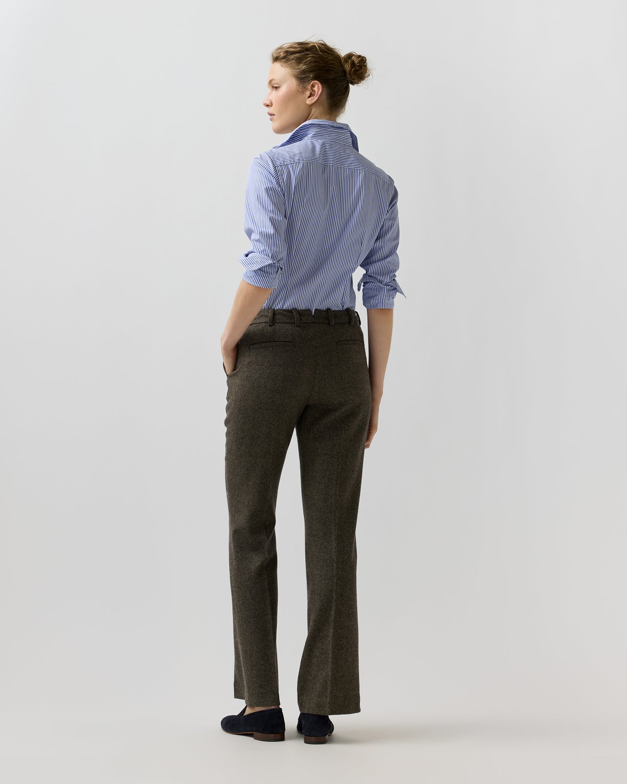Lane Pant in Bark/Bone Wool/Cashmere Hopsack