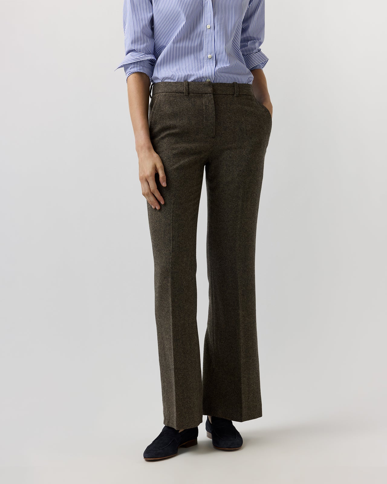 Lane Pant in Bark/Bone Wool/Cashmere Hopsack