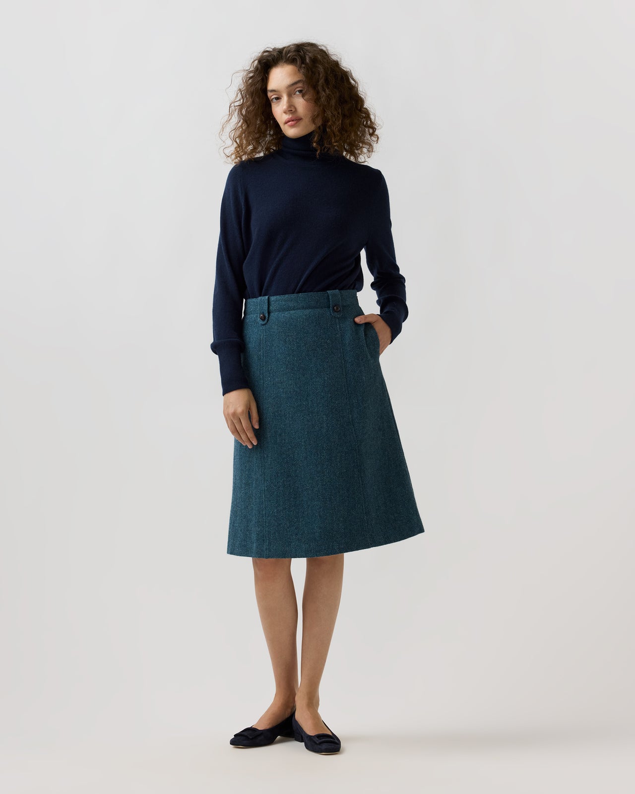 Meadow Skirt in Cypress Herringbone Wool