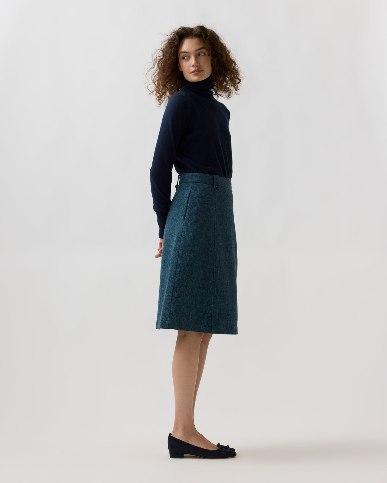 Meadow Skirt in Cypress Herringbone Wool