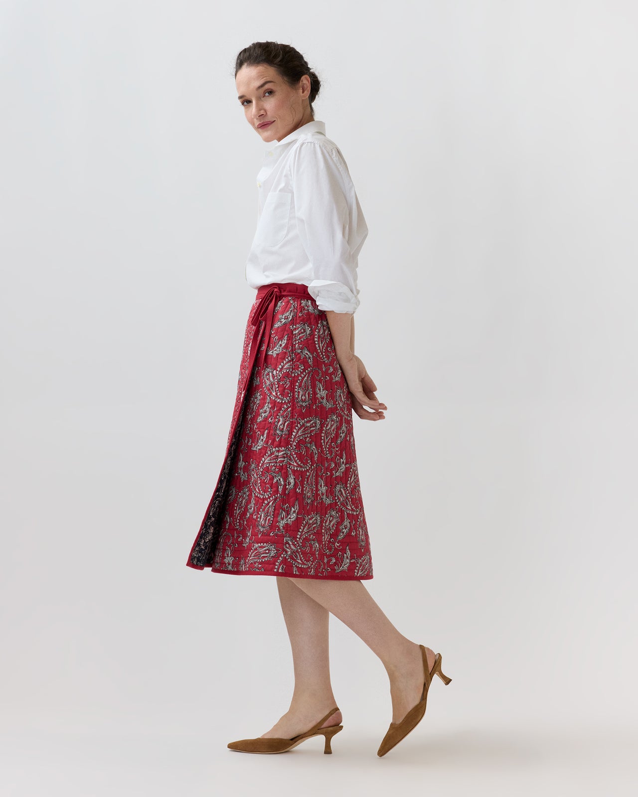 Quilted Adley Wrap Skirt in Red/Navy Bandana Poplin