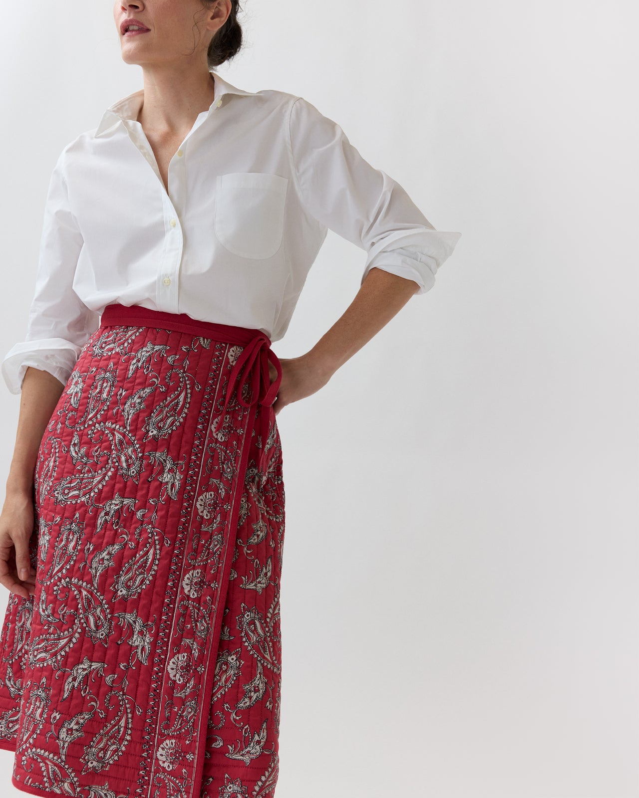 Quilted Adley Wrap Skirt in Red/Navy Bandana Poplin