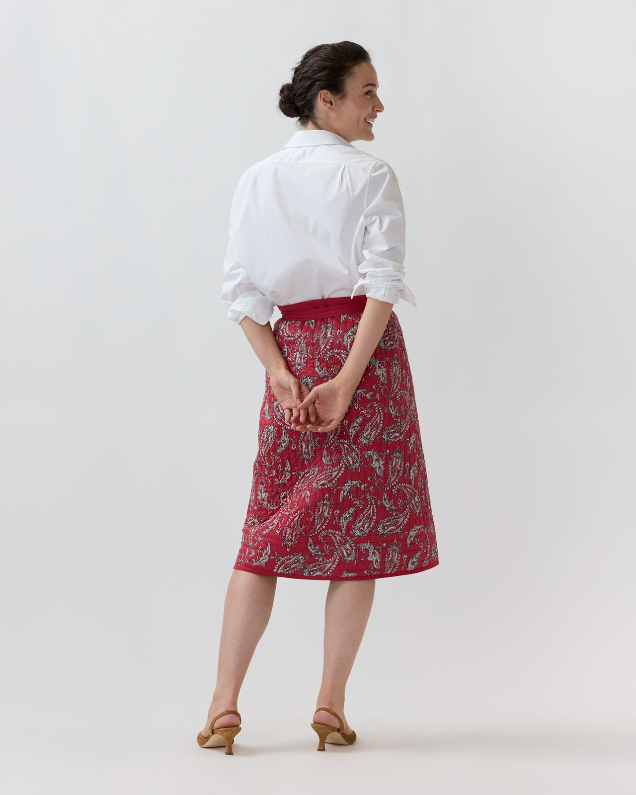 Quilted Adley Wrap Skirt in Red/Navy Bandana Poplin