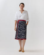 Load image into Gallery viewer, Quilted Adley Wrap Skirt in Red/Navy Bandana Poplin
