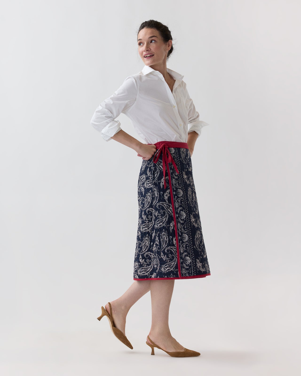 Quilted Adley Wrap Skirt in Red/Navy Bandana Poplin