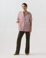 Load image into Gallery viewer, Christiane Bib-Front Tunic in Red/White Stripe Poplin
