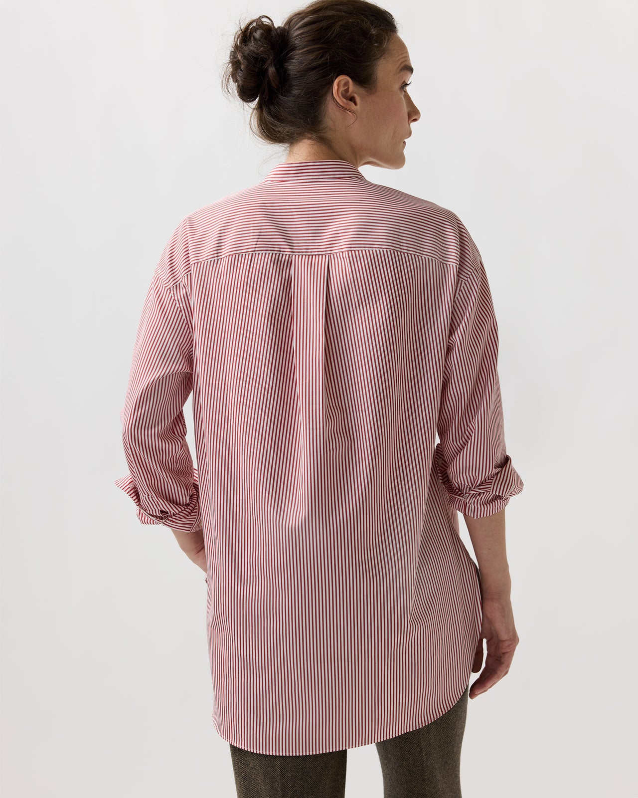 Christiane Bib-Front Tunic in Red/White Stripe Poplin