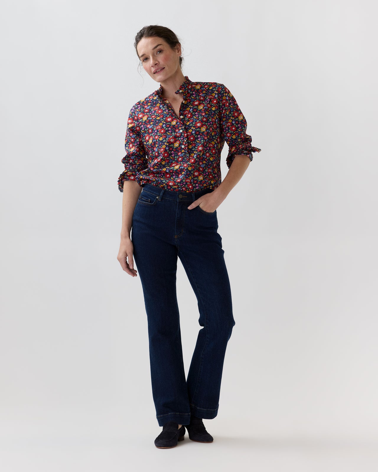 Frill Shirt in Navy/Multi Betsy Meadow Liberty Fabric