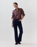 Load image into Gallery viewer, Frill Shirt in Navy/Multi Betsy Meadow Liberty Fabric
