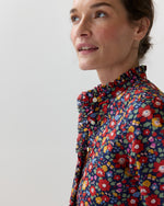 Load image into Gallery viewer, Frill Shirt in Navy/Multi Betsy Meadow Liberty Fabric
