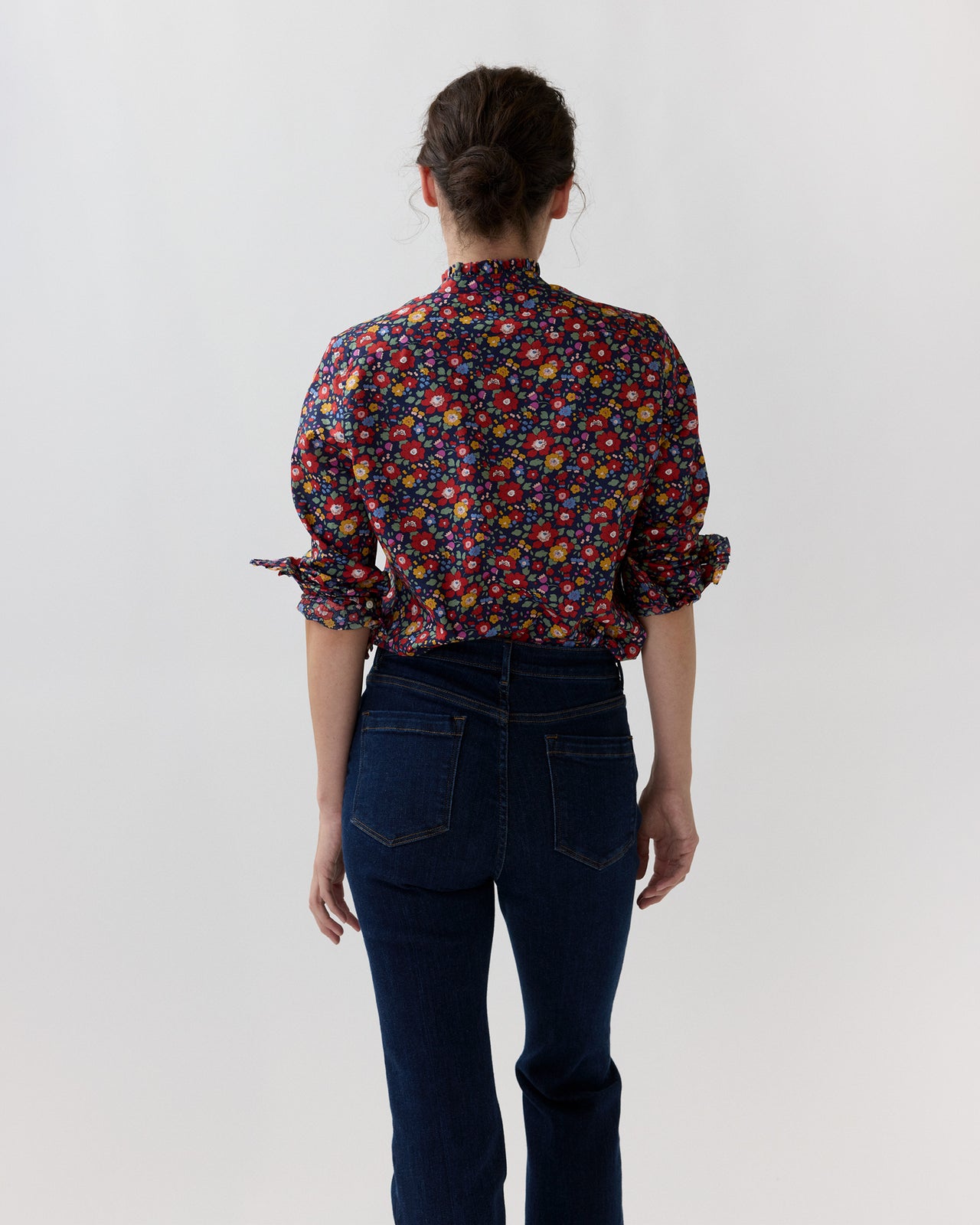 Frill Shirt in Navy/Multi Betsy Meadow Liberty Fabric