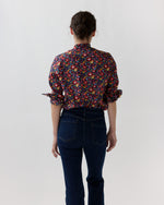 Load image into Gallery viewer, Frill Shirt in Navy/Multi Betsy Meadow Liberty Fabric
