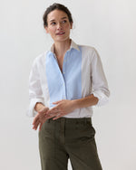 Load image into Gallery viewer, Lettie Shirt in White/Sky Small Bengal Stripe Poplin
