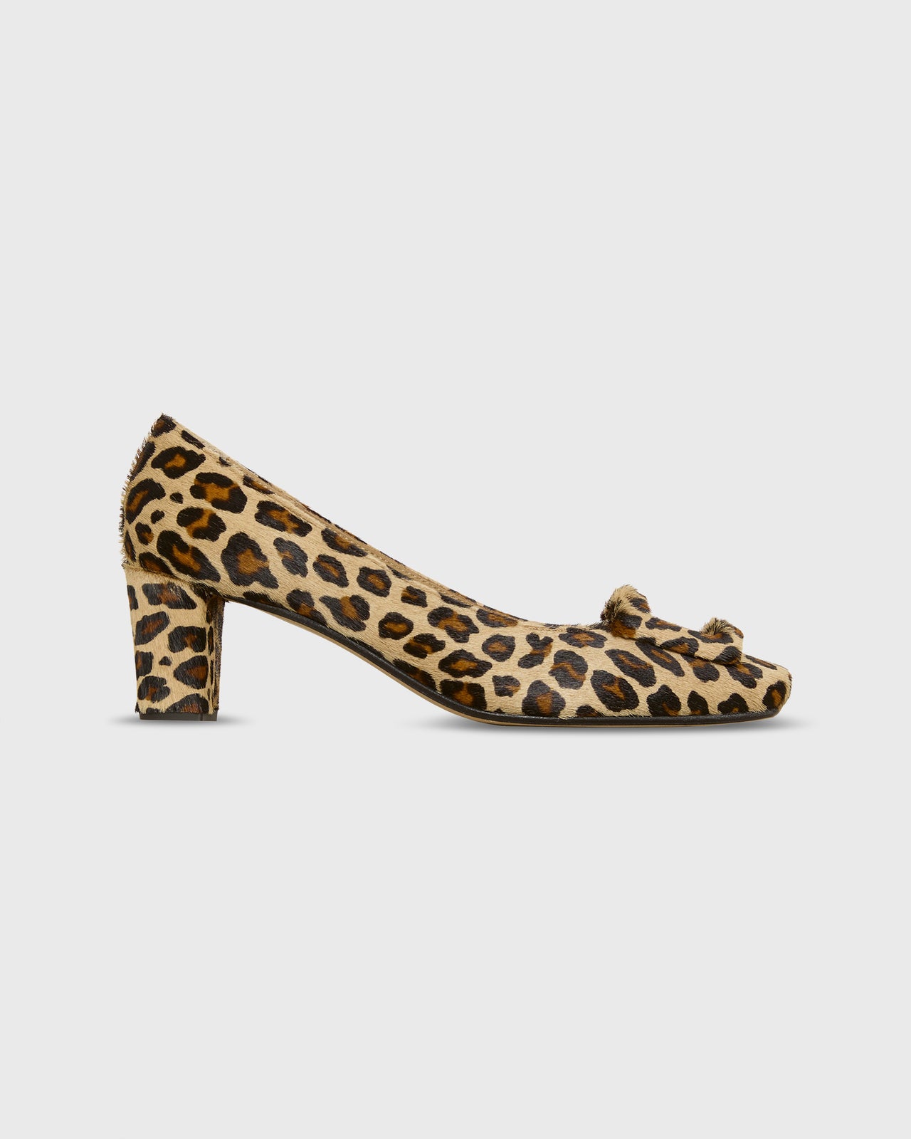 Buckle Heel in Leopard Calf Hair
