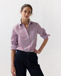 Sidney Shirt in Red/Sky Banker Stripe Poplin