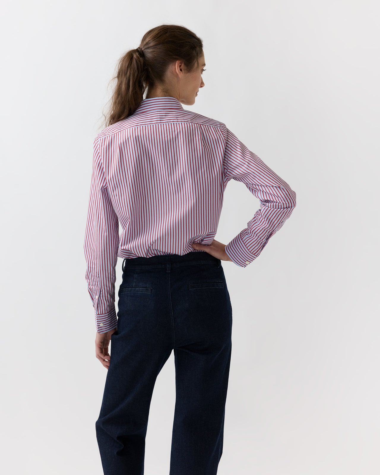 Sidney Shirt in Red/Sky Banker Stripe Poplin