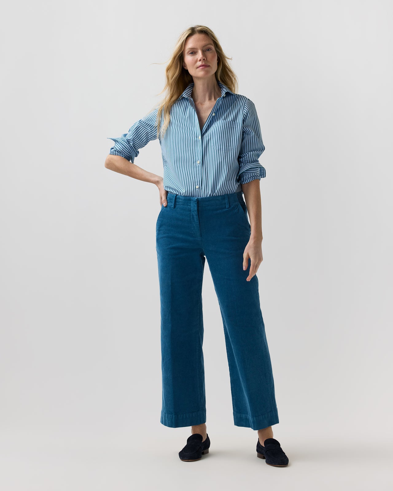 Frankie Cropped Pant in Petrol Stretch Corduroy