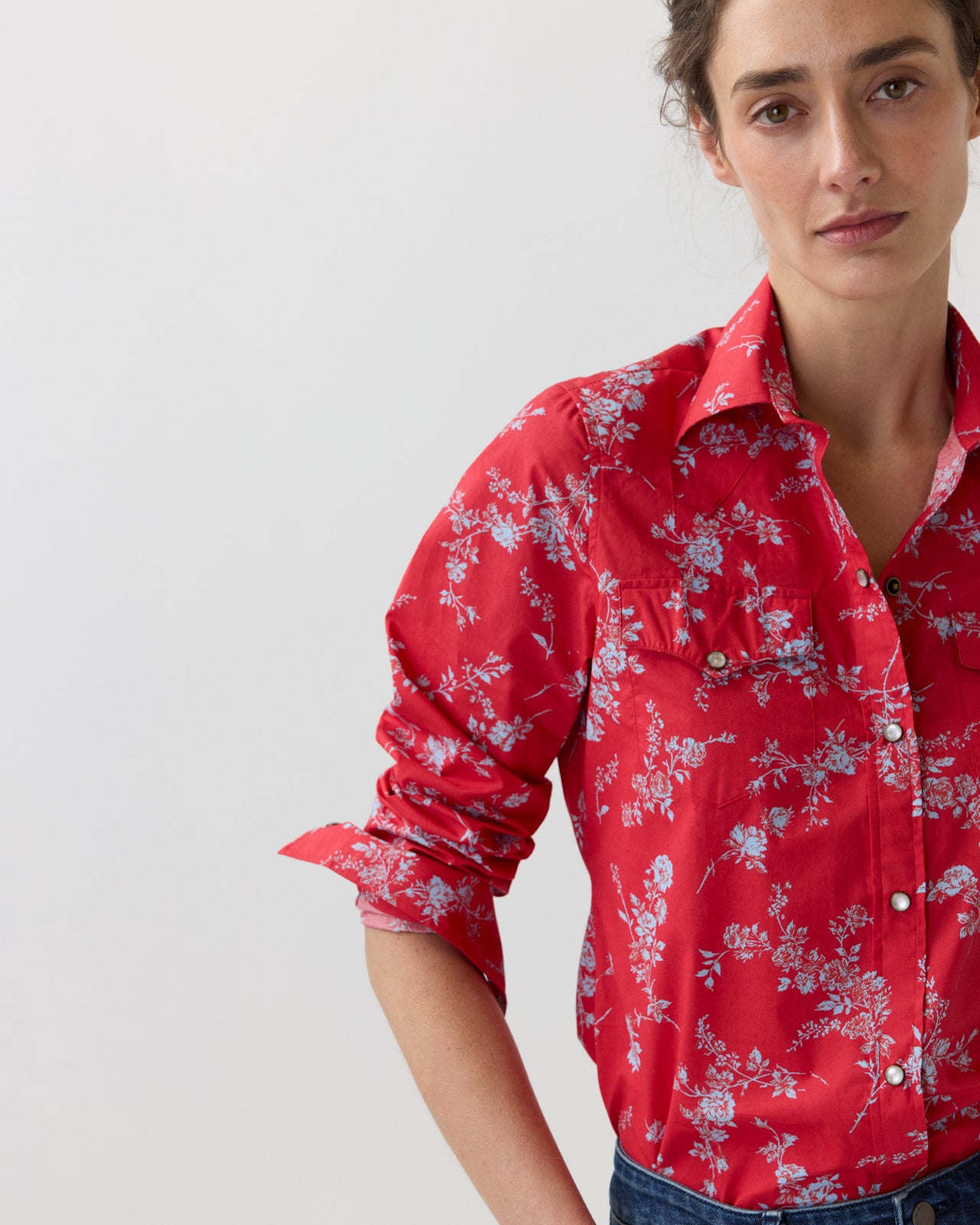 Western Shirt in Red Elizabeth Sketch Liberty Fabric