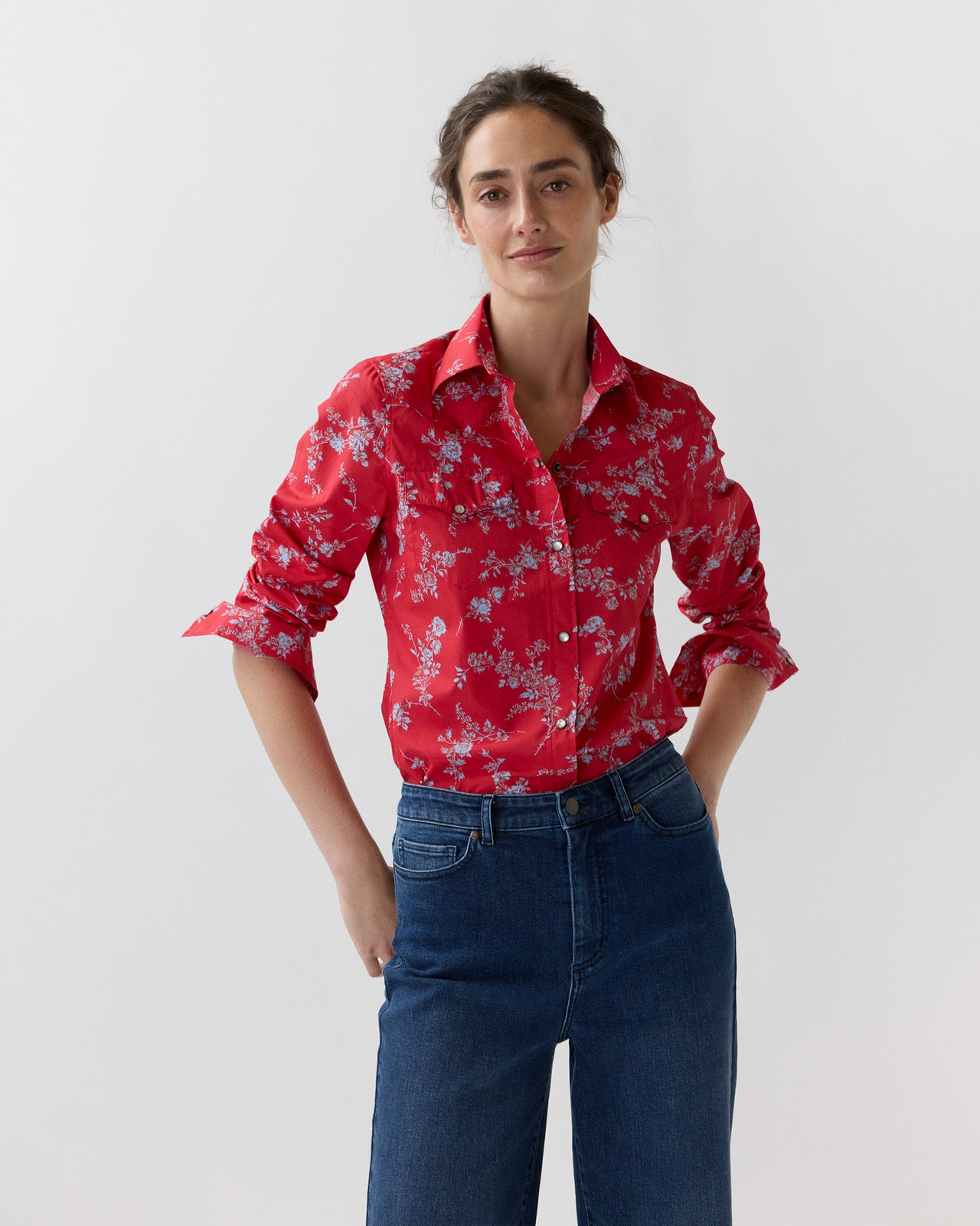 Western Shirt in Red Elizabeth Sketch Liberty Fabric