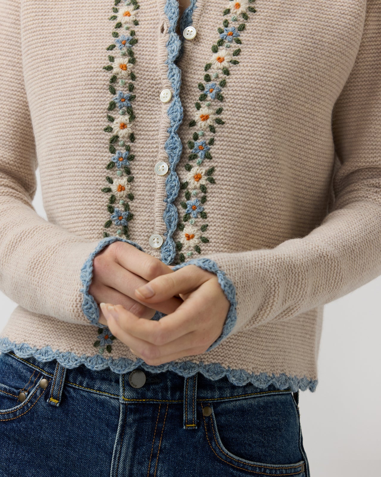 Aloise Embroidered Sweater in Oatmeal/Multi Extra Fine Merino Wool