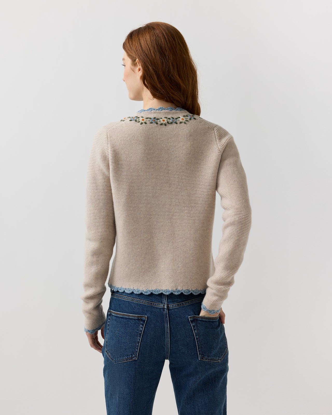 Aloise Embroidered Sweater in Oatmeal/Multi Extra Fine Merino Wool