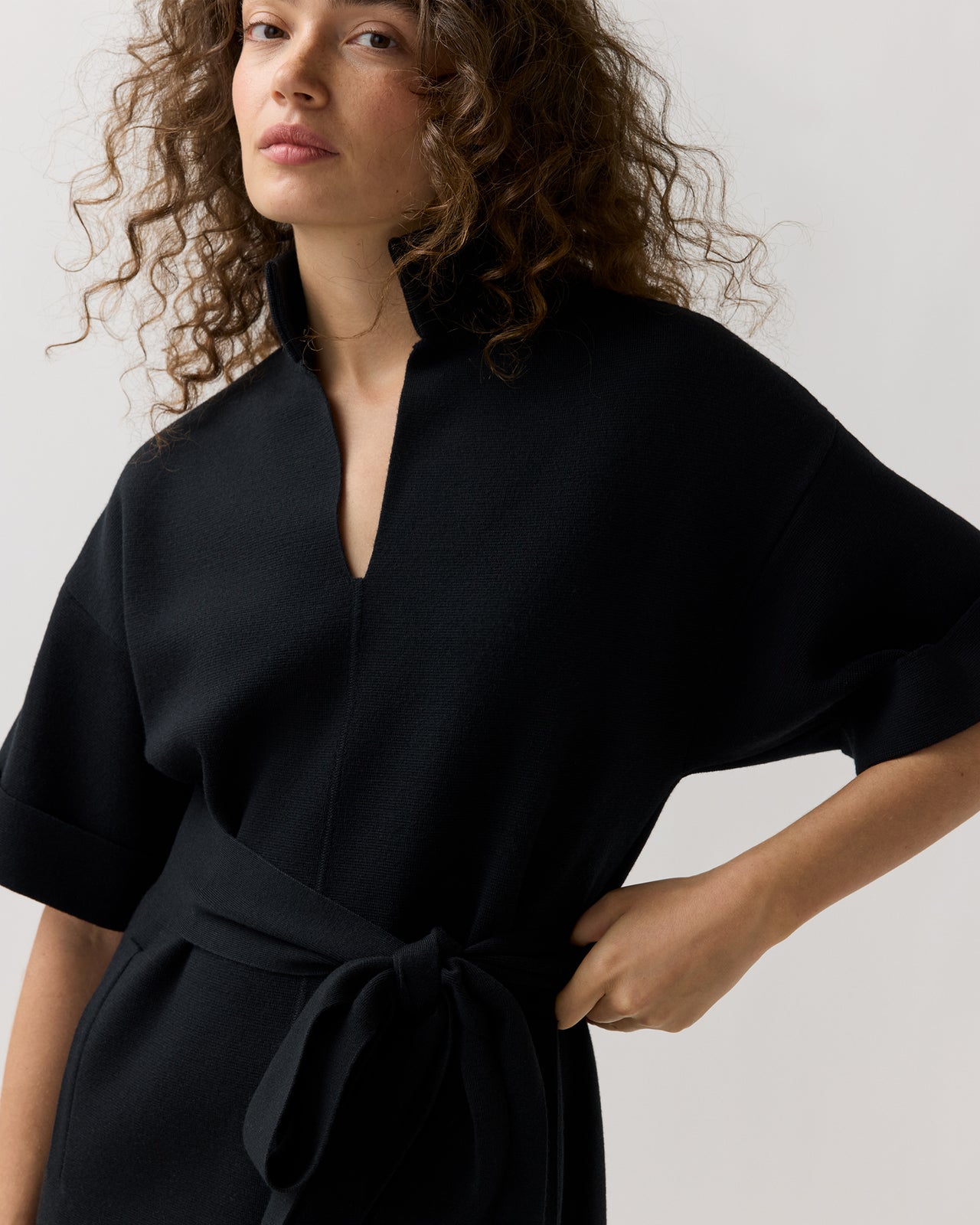 Julia Sweater Dress in Black Extra Fine Merino Wool