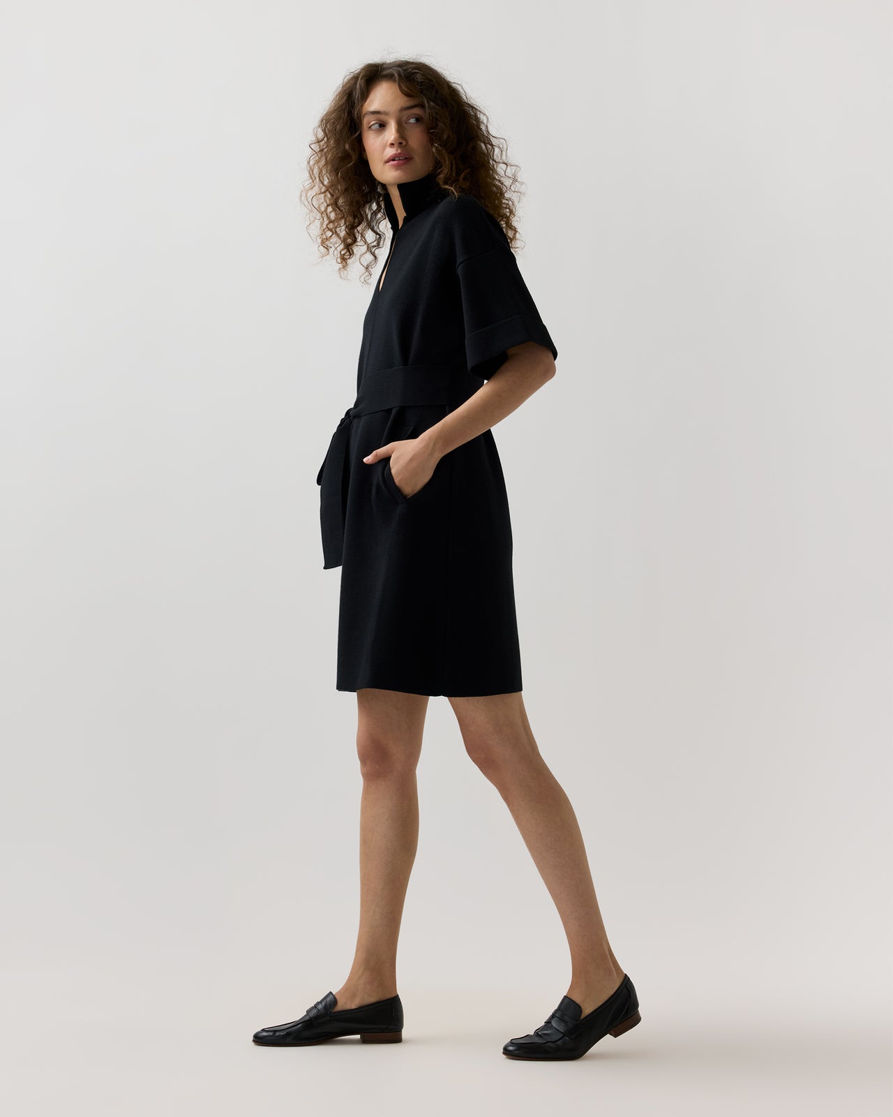 Julia Sweater Dress in Black Extra Fine Merino Wool