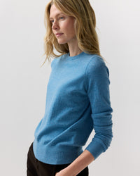 Kit Crewneck Sweater in Heather Cerulean Cashmere