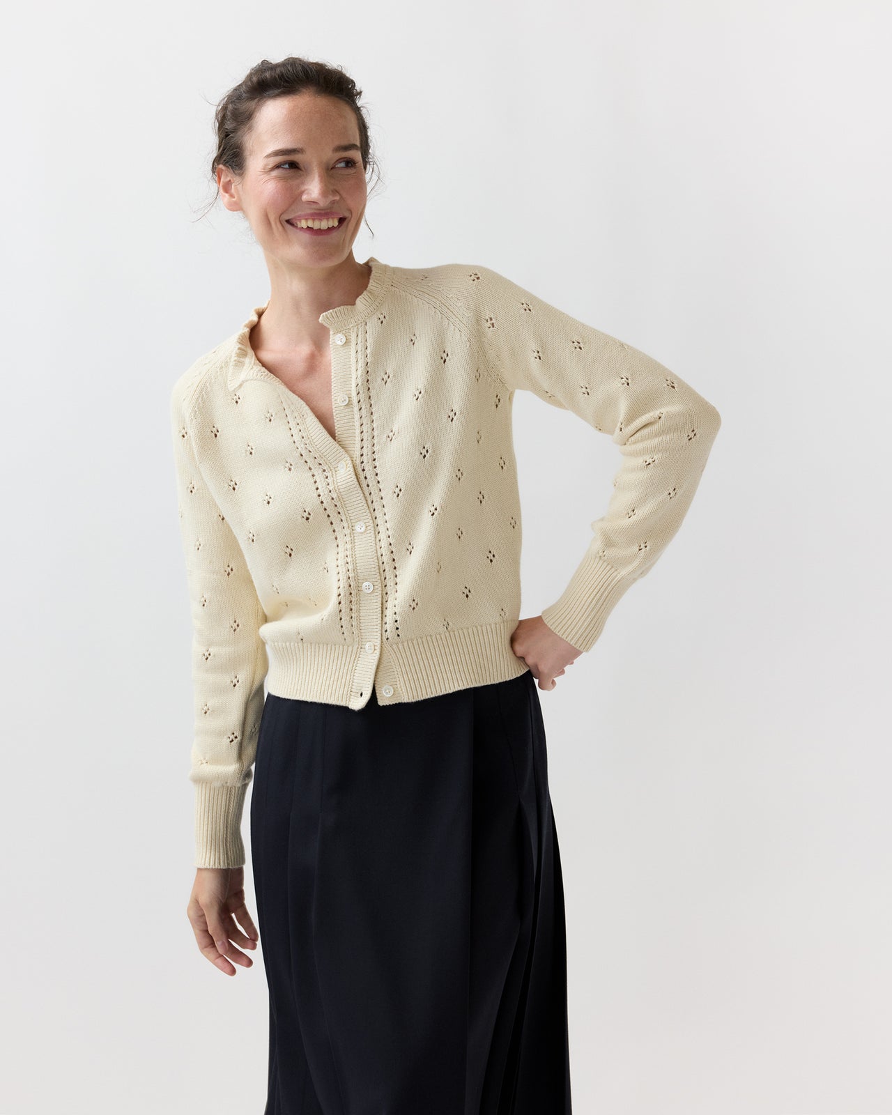 Minna Cardigan in Cream Cotton/Cashmere
