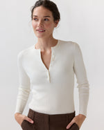 Load image into Gallery viewer, Long-Sleeved Nia Ribbed Henley in Ivory Cotton/Silk
