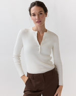 Load image into Gallery viewer, Long-Sleeved Nia Ribbed Henley in Ivory Cotton/Silk
