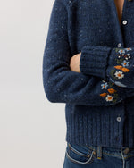 Load image into Gallery viewer, Romy Embroidered Cardigan in Navy Donegal Wool
