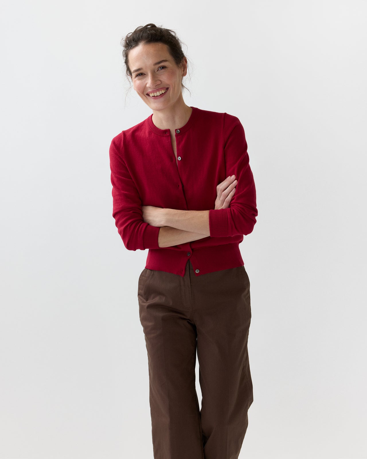 Rosie Cardigan in Deep Red Cotton/Cashmere