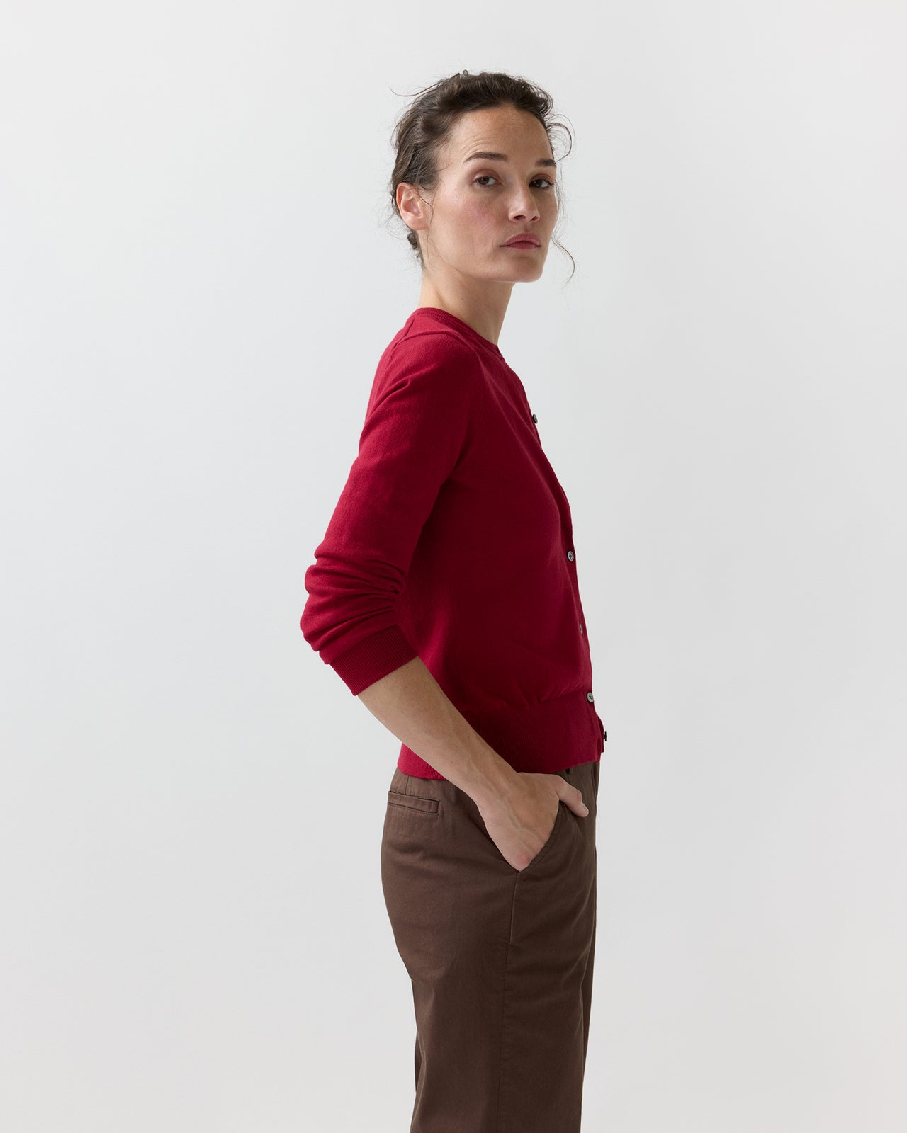 Rosie Cardigan in Deep Red Cotton/Cashmere