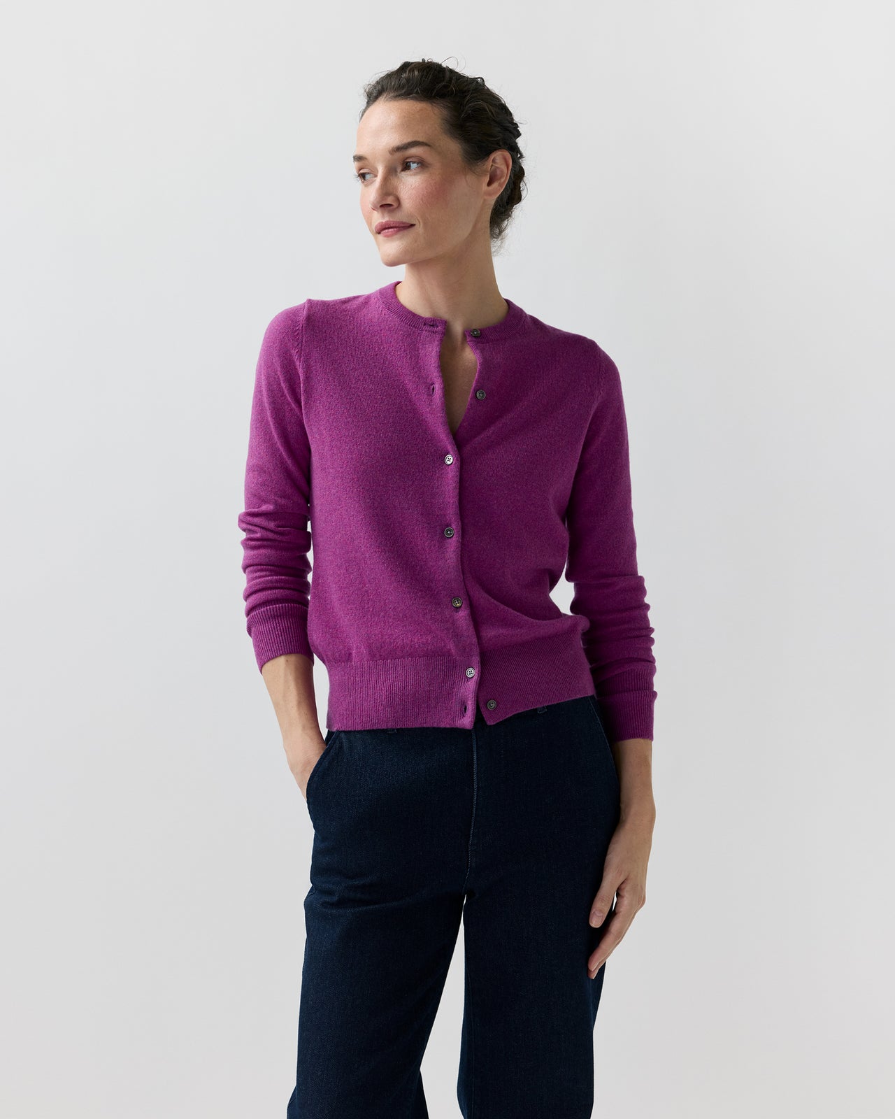 Rosie Cardigan in Heather Fuchsia Cashmere