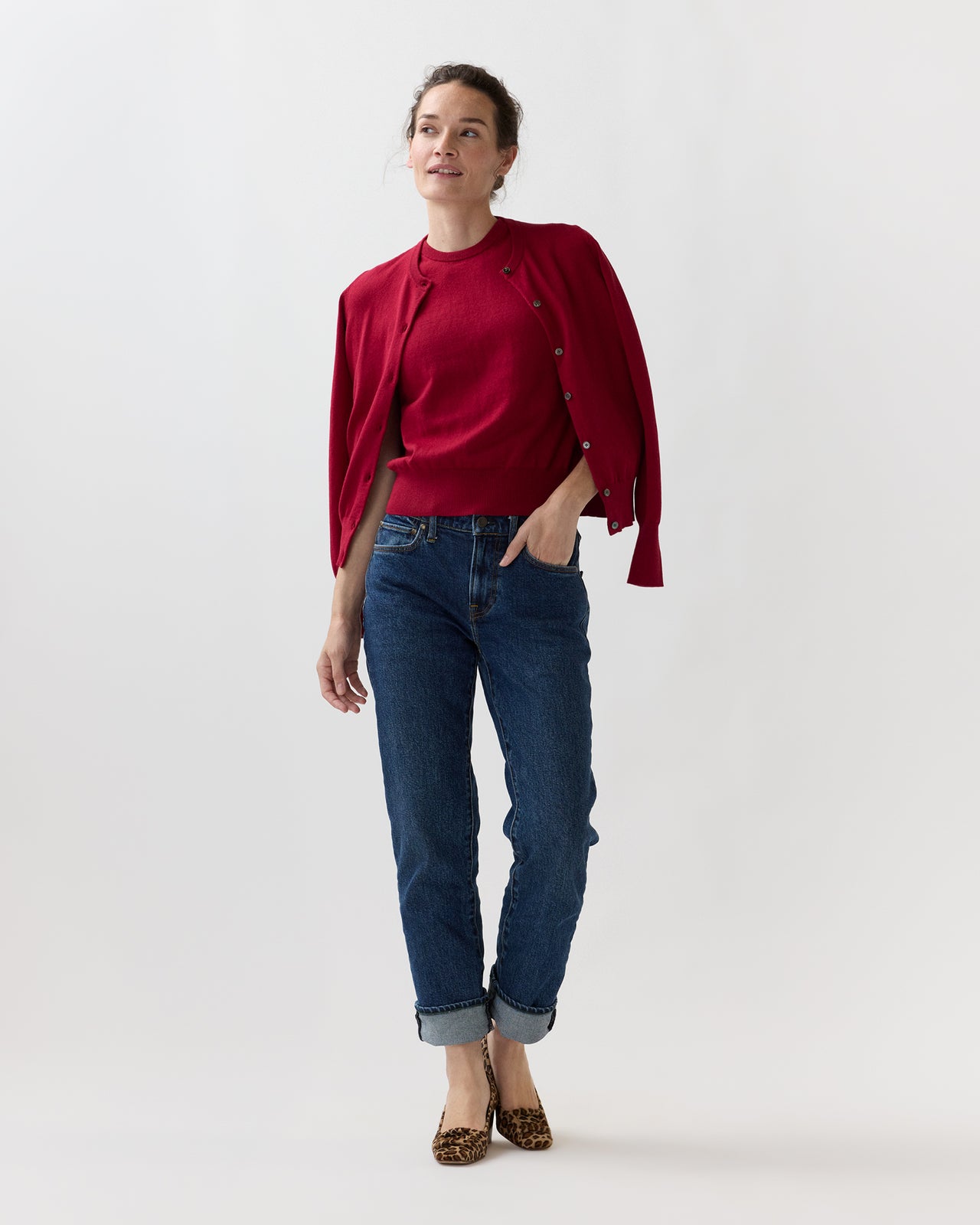 Rosie Shell in Deep Red Cotton/Cashmere