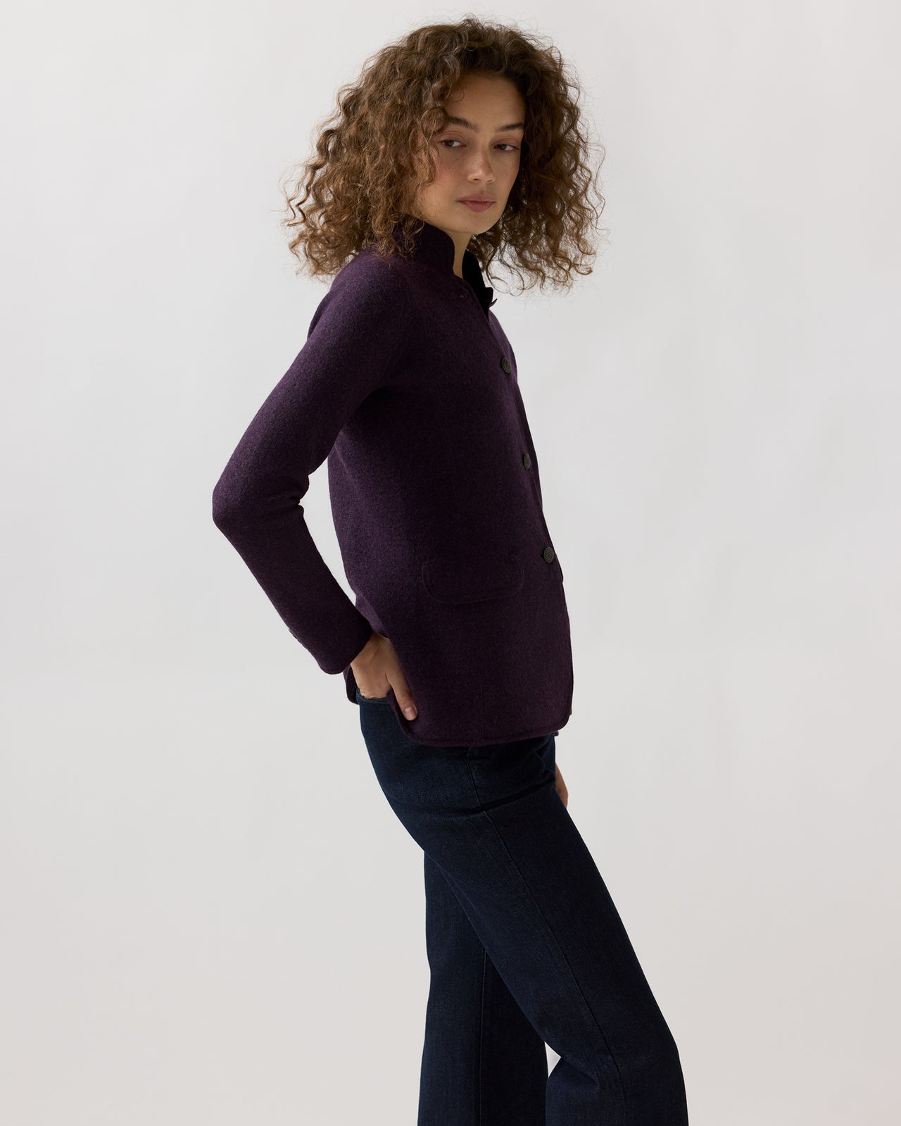 Tyrolean Jacket in Aubergine Extra Fine Merino Wool