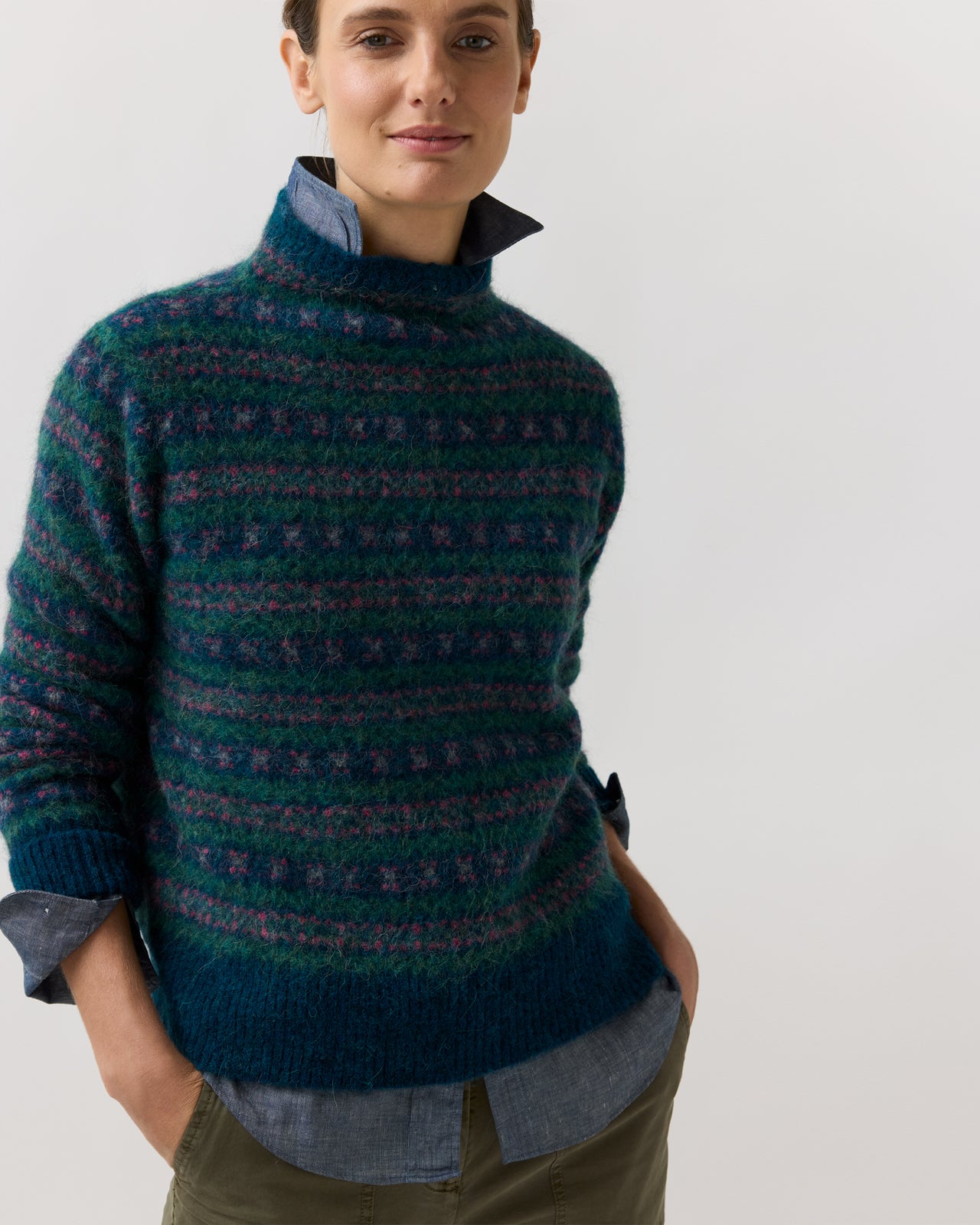 Vivie Fair Isle Sweater in Navy/Fuchsia Multi Alpaca/Wool