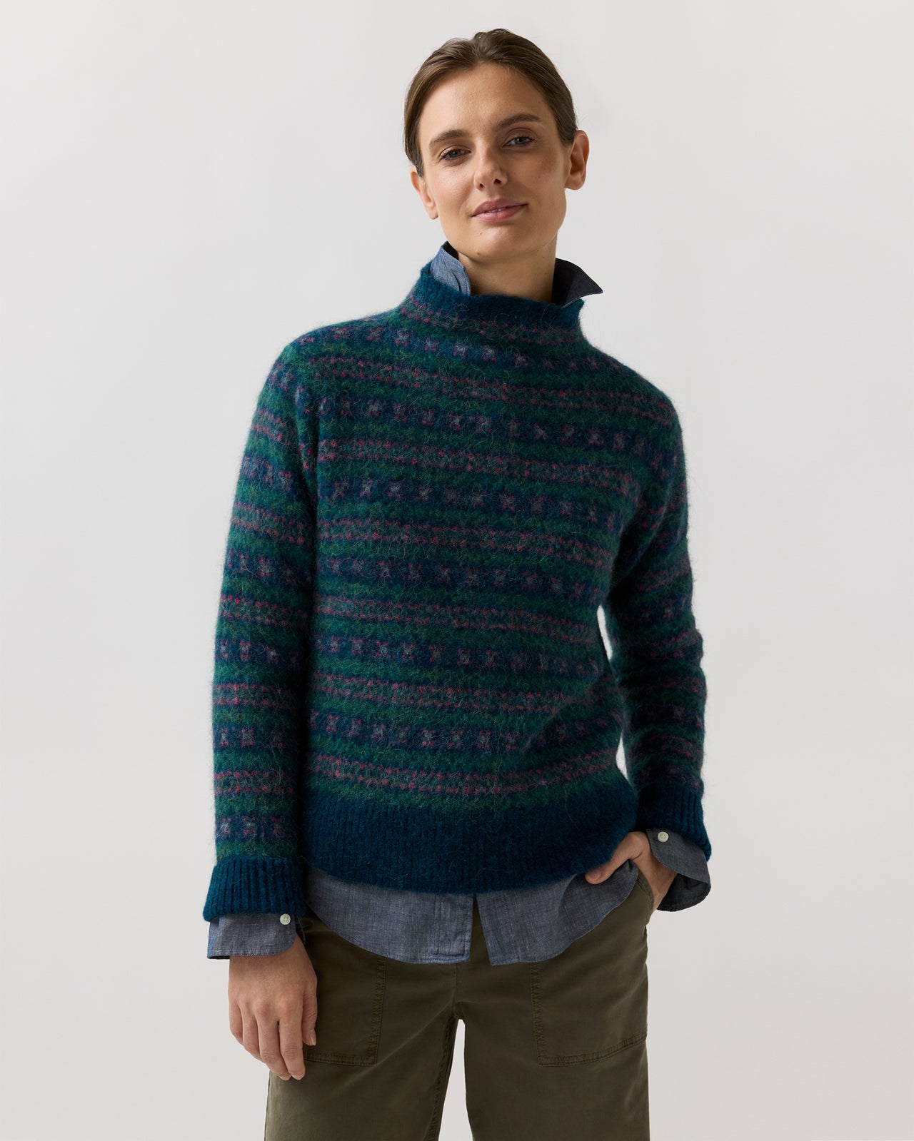 Vivie Fair Isle Sweater in Navy/Fuchsia Multi Alpaca/Wool