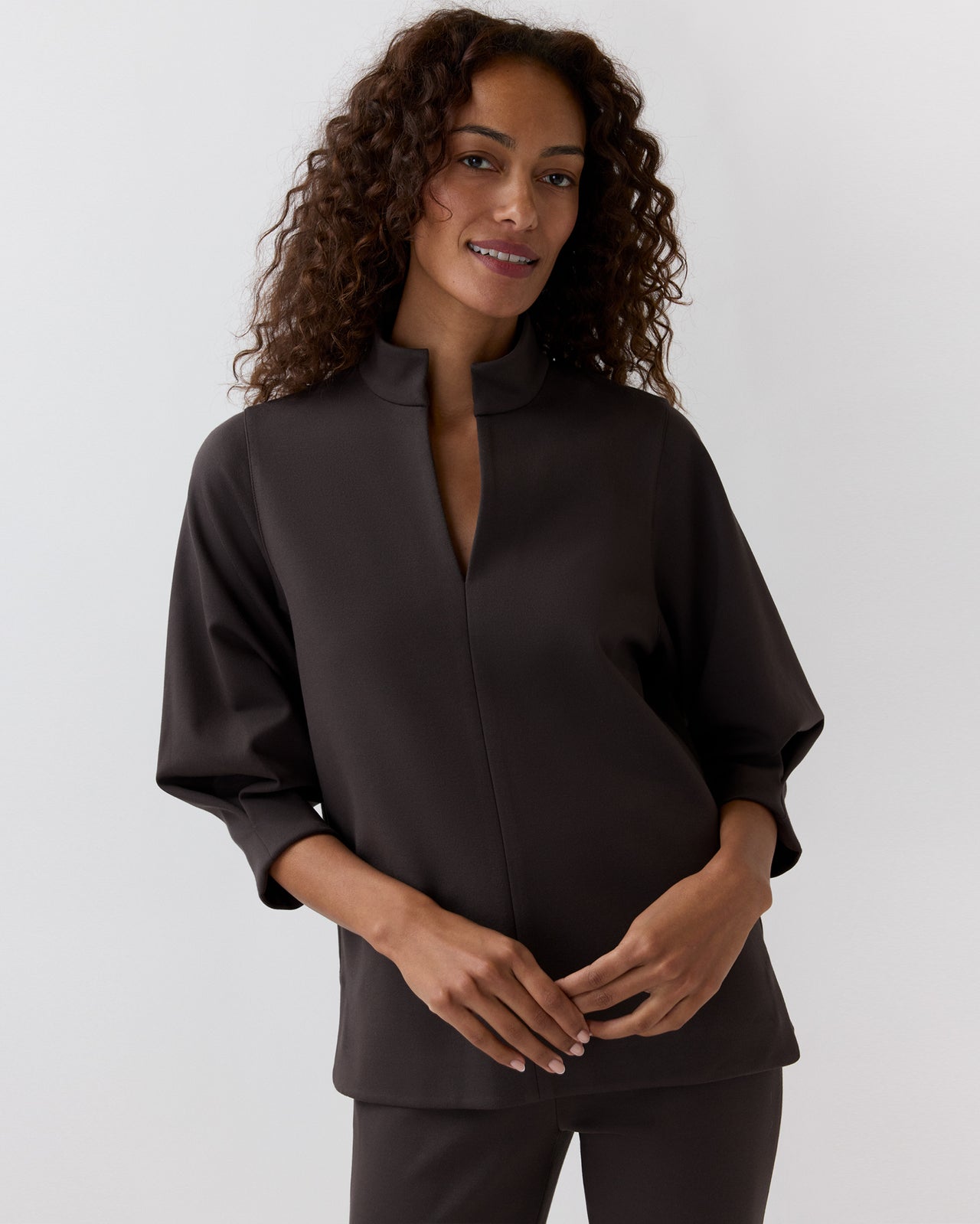 Violetta Tunic in Coffee Bi-Stretch Tricotine