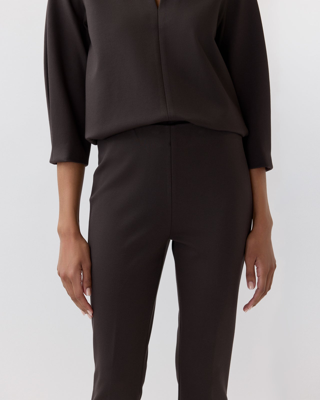 Faye Flare Cropped Pant in Coffee Bi-Stretch Tricotine